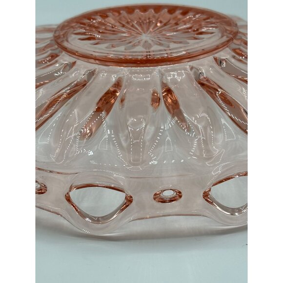 Vintage Pink Depression Glass Serving Ribbed Lace Bowl 12" - Picture 9 of 16